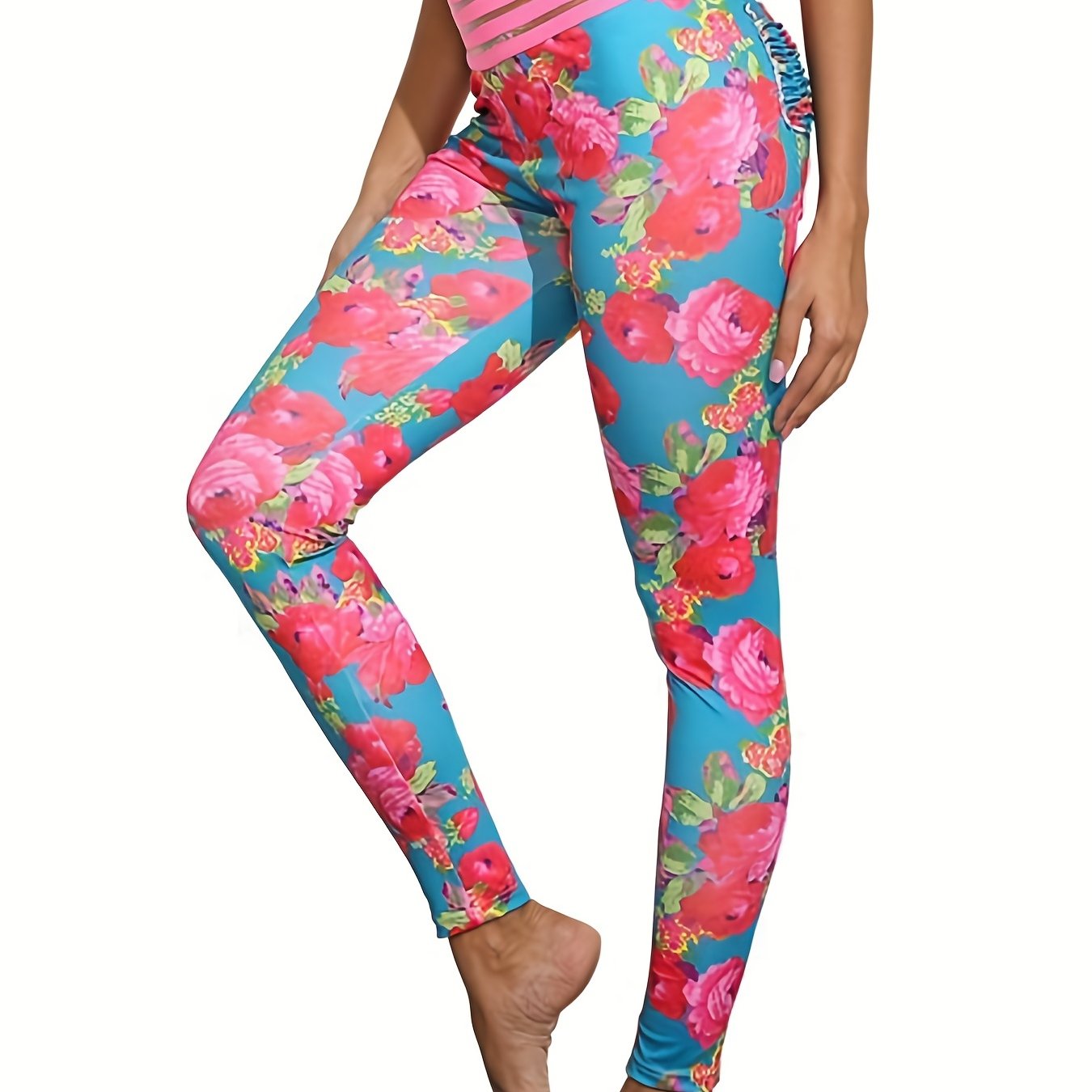 Boho Floral Print High Waist Leggings Casual Slim Workout Leggings