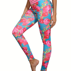 Boho Floral Print High Waist Leggings Casual Slim Workout Leggings