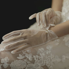 Vintage Bridal Gloves Lace Faux Pearl Wedding Accessories