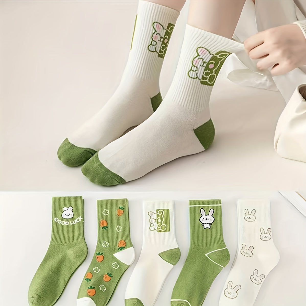 Men's Cartoon Rabbit Crew Socks - Cotton Blend, Comfy & Breathable