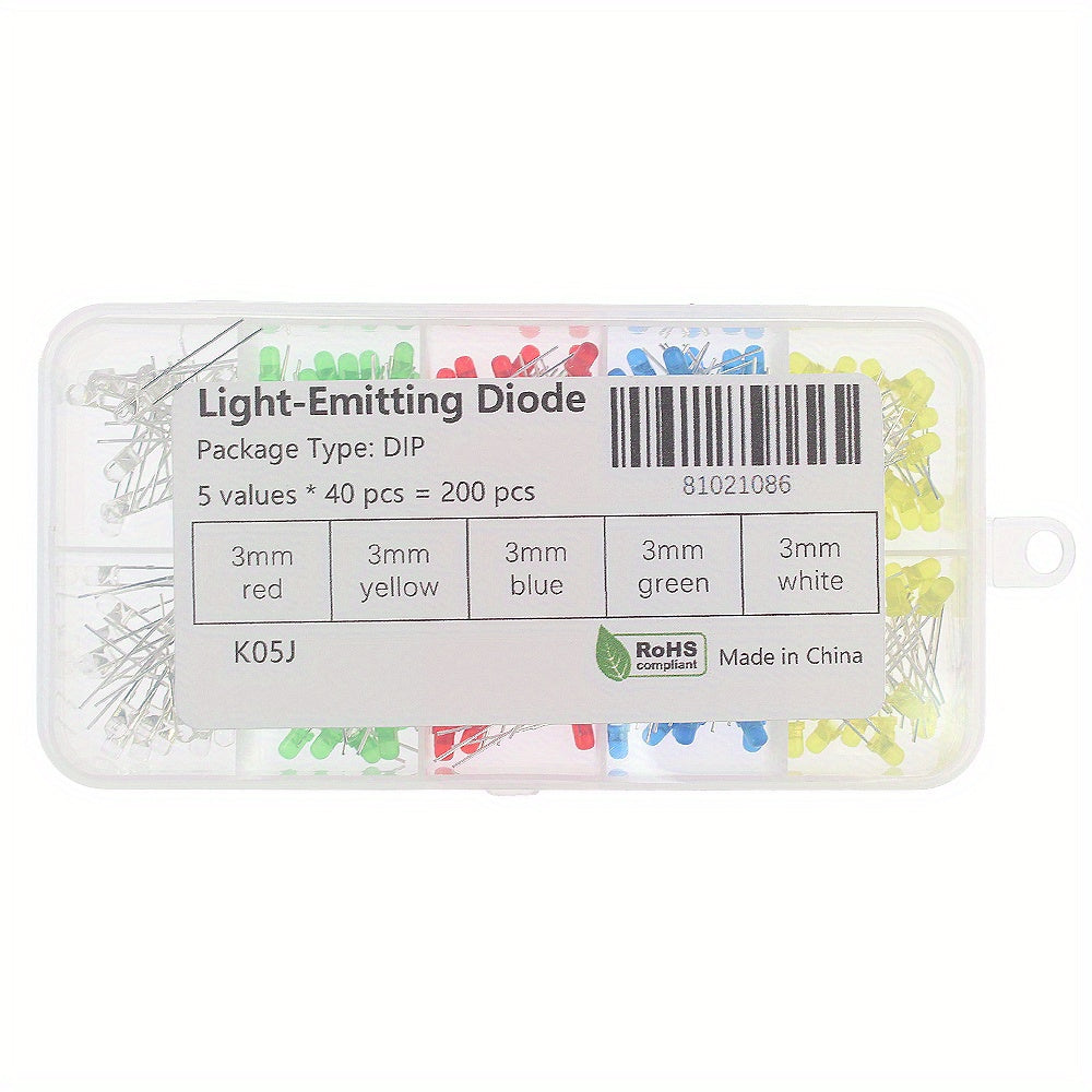 200PCS 3MM LED Diodes Assortment Set Red Yellow Green F3 LED Diode