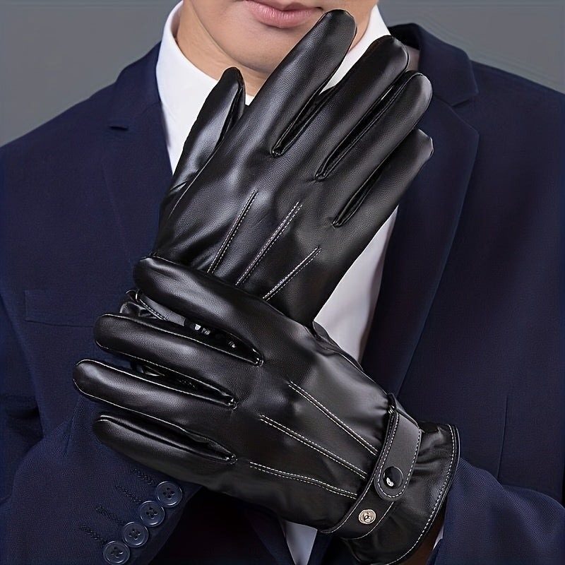 Men's Winter Thickened PU Leather Warm Gloves for Cycling Skiing