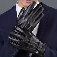 Men's Winter Thickened PU Leather Warm Gloves for Cycling Skiing