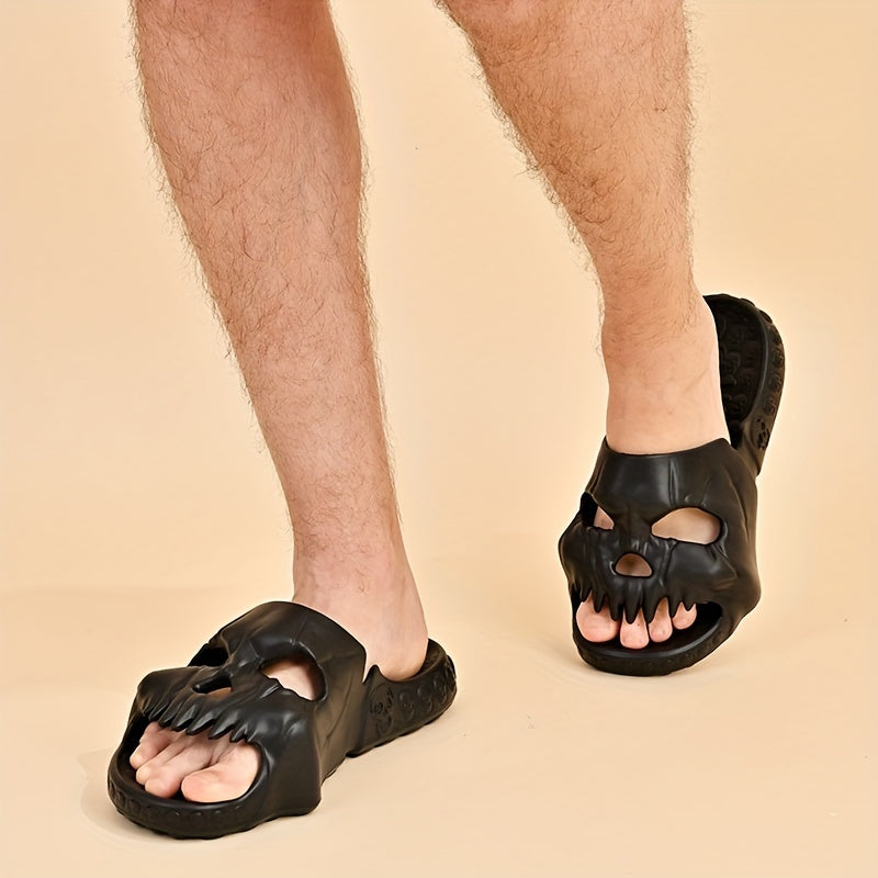Men's Skull Head Slides Lightweight Non Slip Open Toe Quick Dry Slippers