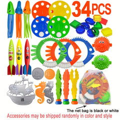 Diving Pool Toy Set - Underwater Swim Pool Games - Beach Dive Sticks Rings