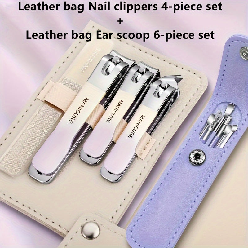 10pcs Nail Clipper & Ear Spoon Set Stainless Steel Nail Trimming Tools