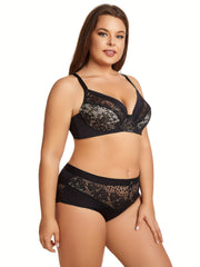 Sexy Bra Women's Plus Floral Jacquard Contrast Lace Semi Sheer Bra