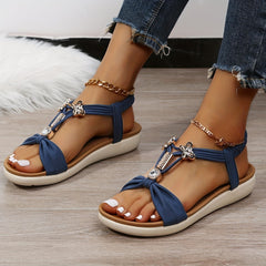Women's Butterfly Flat Sandals Boho Style Open Toe Rhinestone Shoes