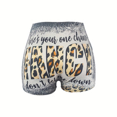 Leopard & Letter Print Skinny Shorts for Women