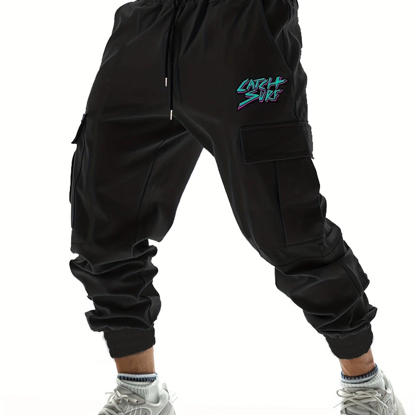 Cartoon Catch Surf Print Pocket Cargo Pants Men's Joggers