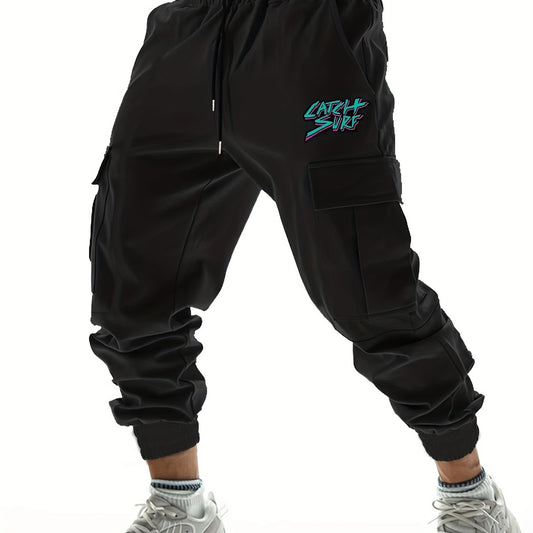 Cartoon Catch Surf Print Pocket Cargo Pants Men's Joggers
