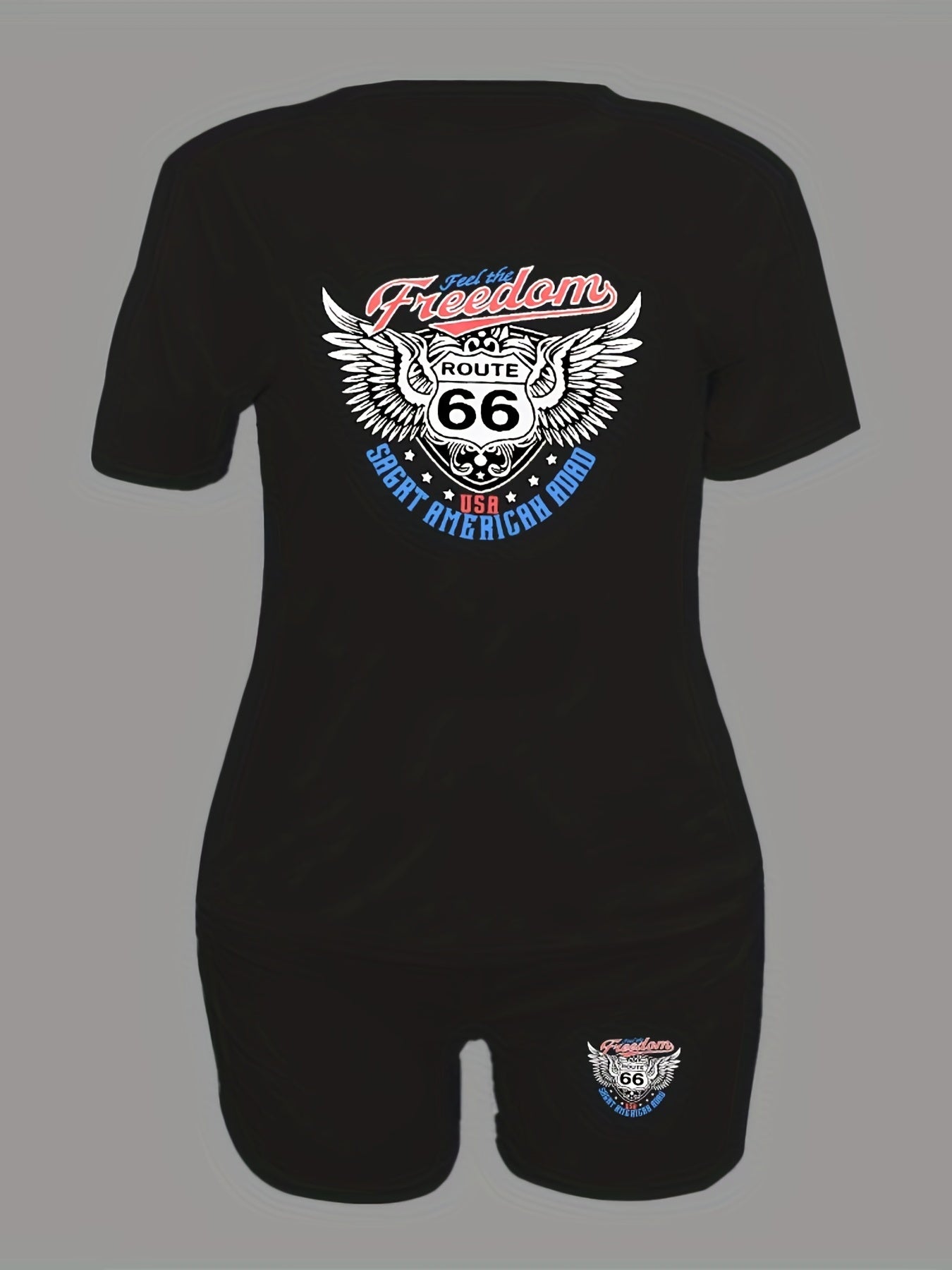 Letter Print Matching Two piece Set Casual Short Sleeve T shirt & Biker Shorts