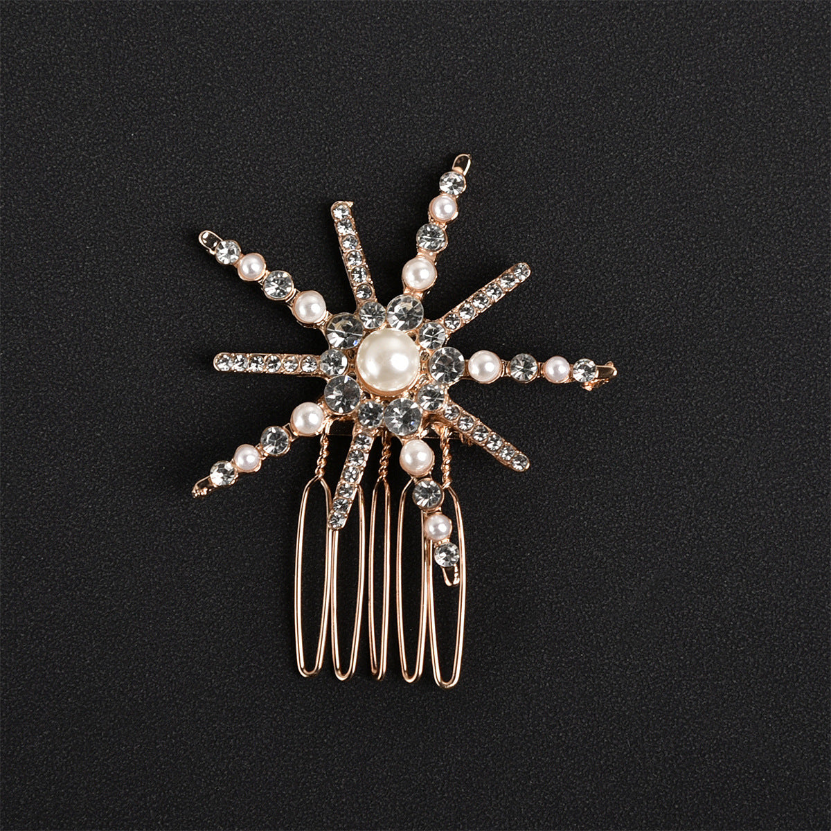 Sunflower Rhinestone Pearl Hair Comb Golden Hairpin Bridal Wedding Accessories