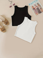 2 Pack Ribbed Tank Tops Crew Neck Sleeveless Women's Summer Top