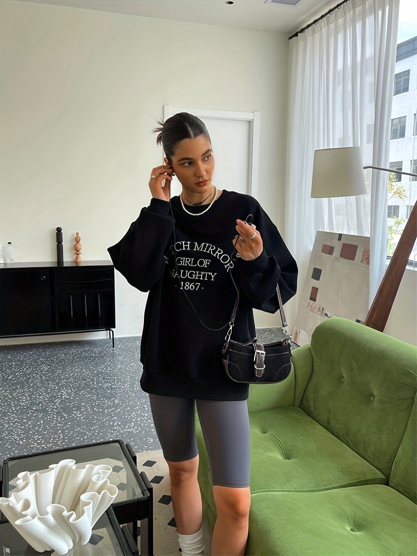 Letter Print Crew Neck Sweatshirt for Women