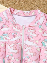 Baby Girls Unicorn Swimsuit Short Sleeve One Piece Buoyancy Summer Clothes