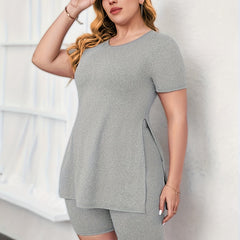 Solid Top & Biker Shorts Outfit Set