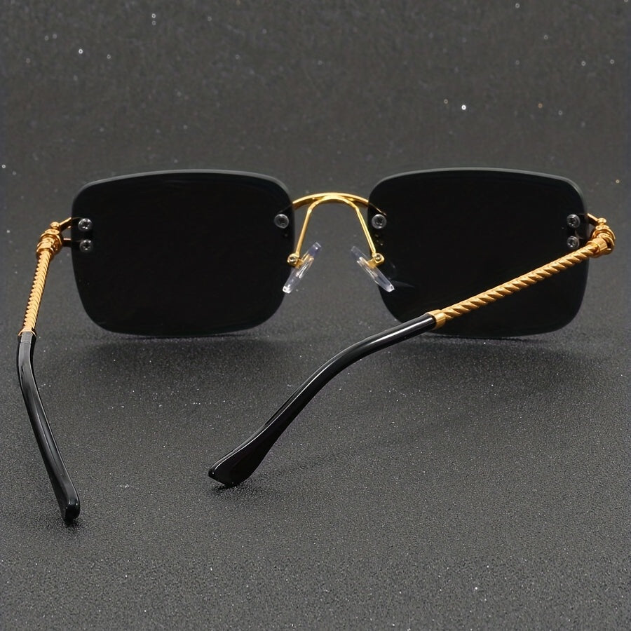 Men's Square Lens Rimless Sunglasses Vintage Eyewear
