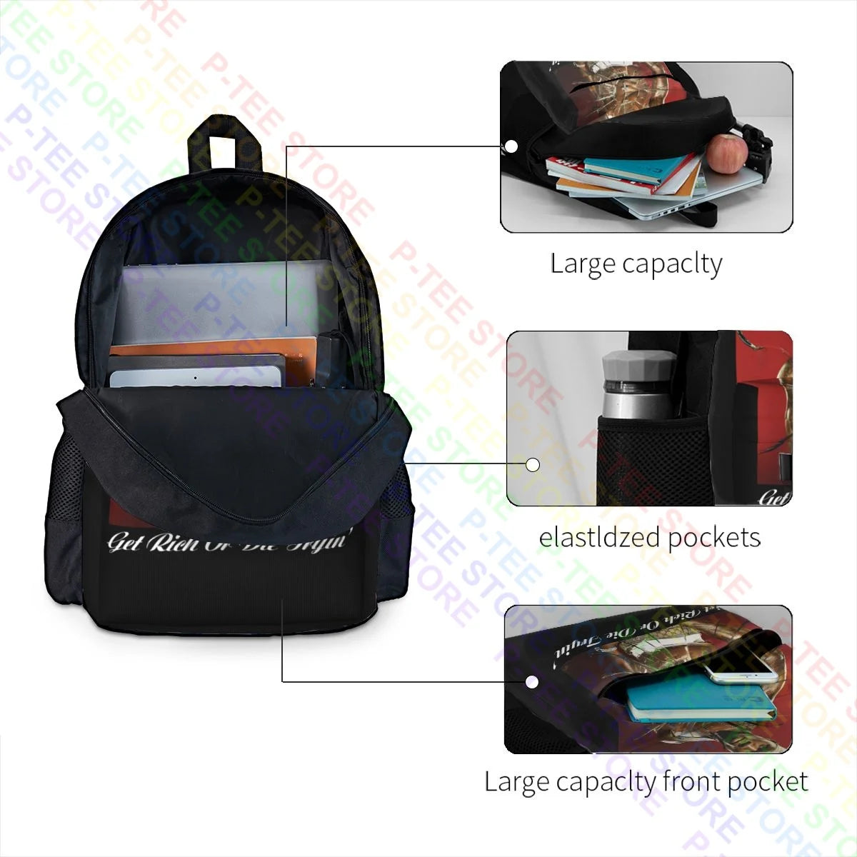 50Cent Get Rich Or Die Tryin'Rap List No.Mv2490 Large Capacity Backpack