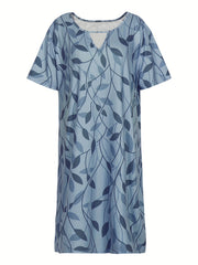Leaf Print Cut Out Front Short Sleeve Dress