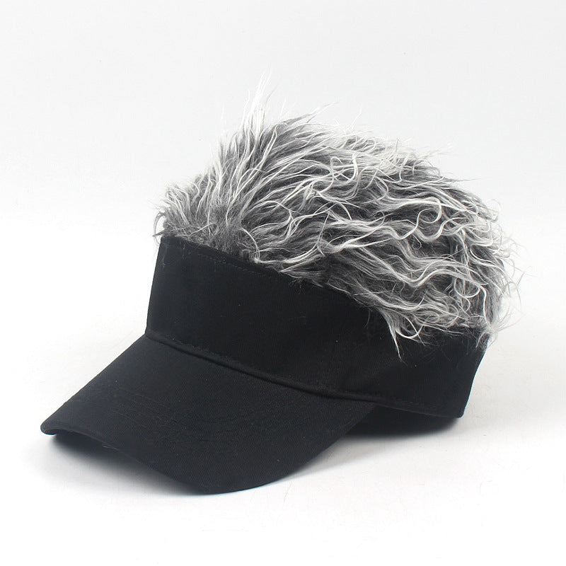 Adjustable Sun Visor Hat with Wig Spiked Hairs Cap