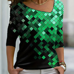 Plaid Print Asymmetrical Neck Sweatshirt for Women