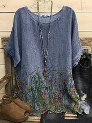 Casual T shirt Women's Plus Border Floral Print Short Sleeve