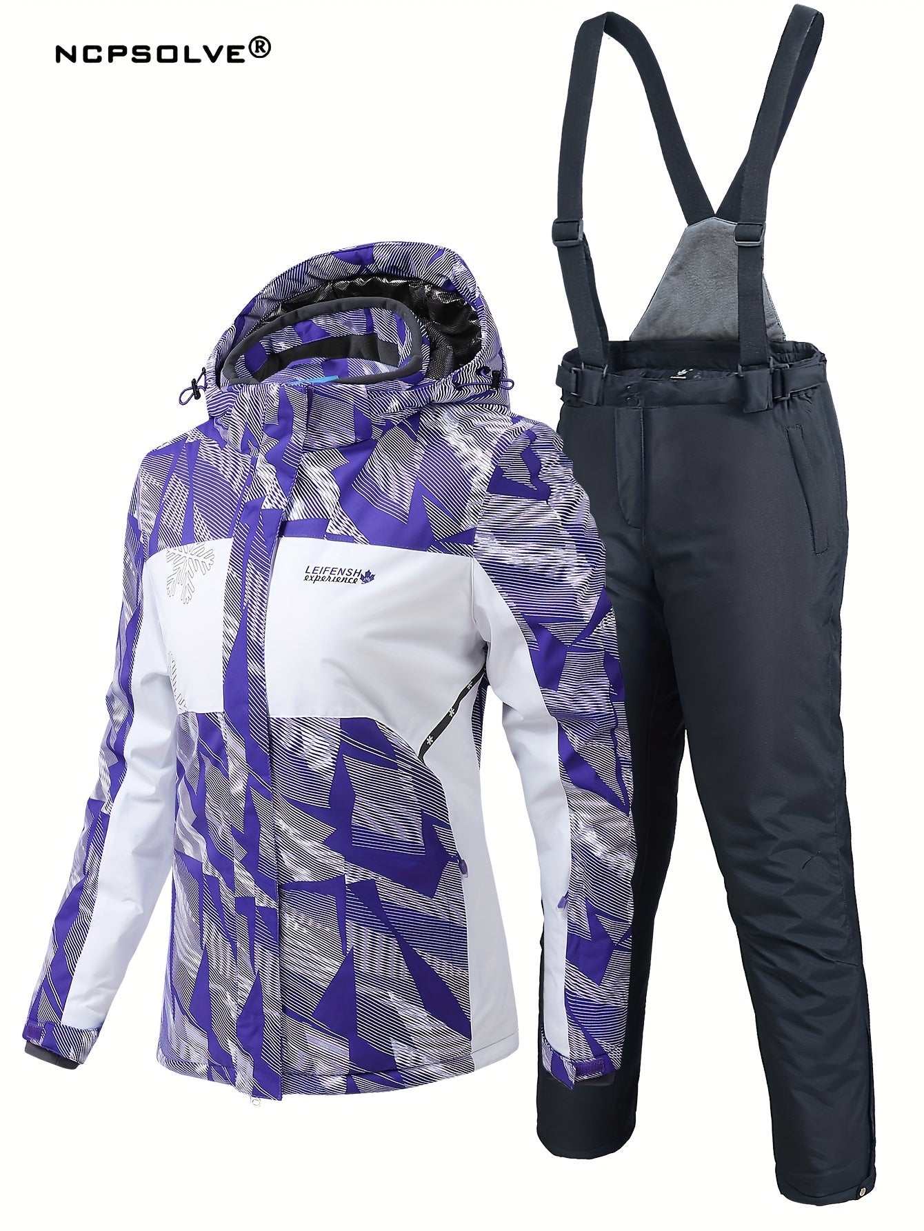 Windproof Ski Set with Hooded Jacket & Suspender Trouser
