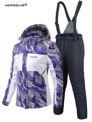 Windproof Ski Set with Hooded Jacket & Suspender Trouser