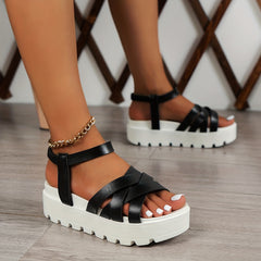 Women's Faux Leather Wedge Sandals Casual Slides