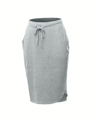 Casual Skirt Women's Plus Solid Elastic Drawstring Slight Stretch