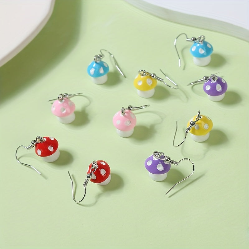 5 Pairs Colorful Mushroom Earrings Set for Kids Teen Girls Women