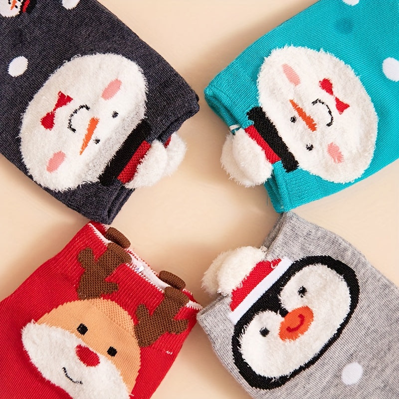 4 Pairs Cartoon Christmas Print Socks Women's Stockings