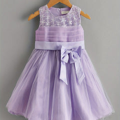 Toddler Girls Sleeveless Sequin Flowers Bow Front Mesh Princess Dress