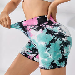 Tie Dye Biker Shorts High Waisted Gym Yoga Activewear