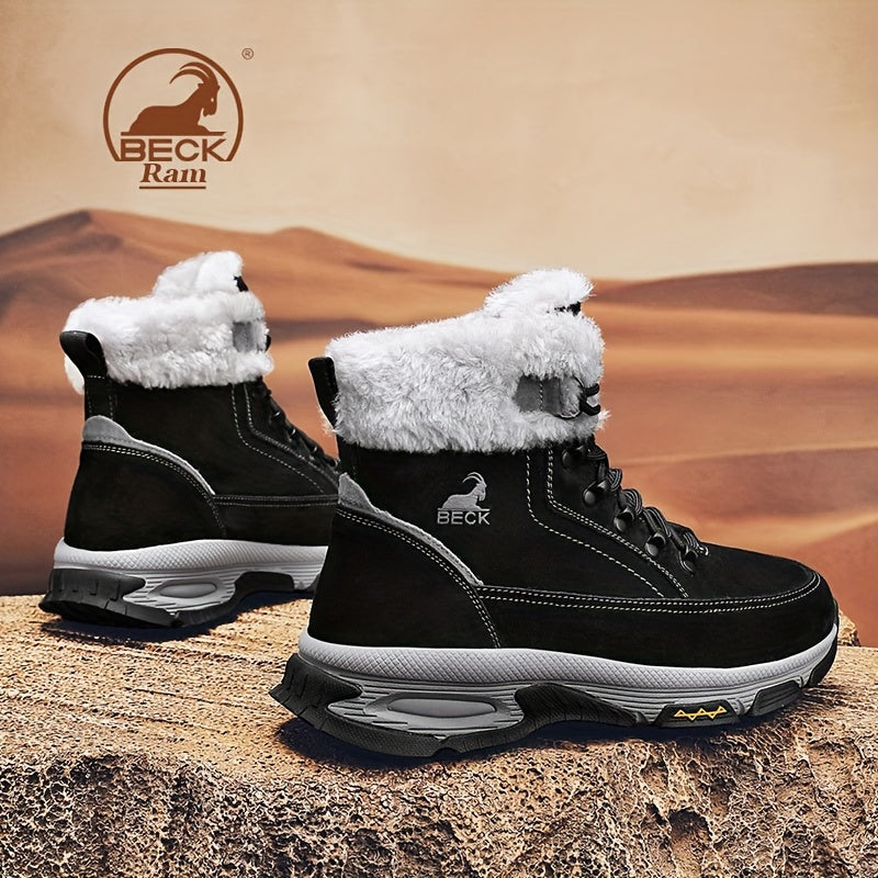 Men's Winter Thermal Snow Boots Fuzzy Lining Windproof Hiking Shoes