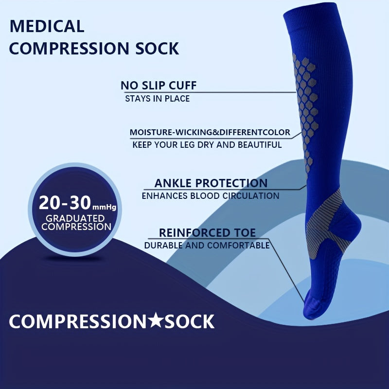 3 Pairs 20-30mmHg Compression Socks for Sports Striped Nylon Calves