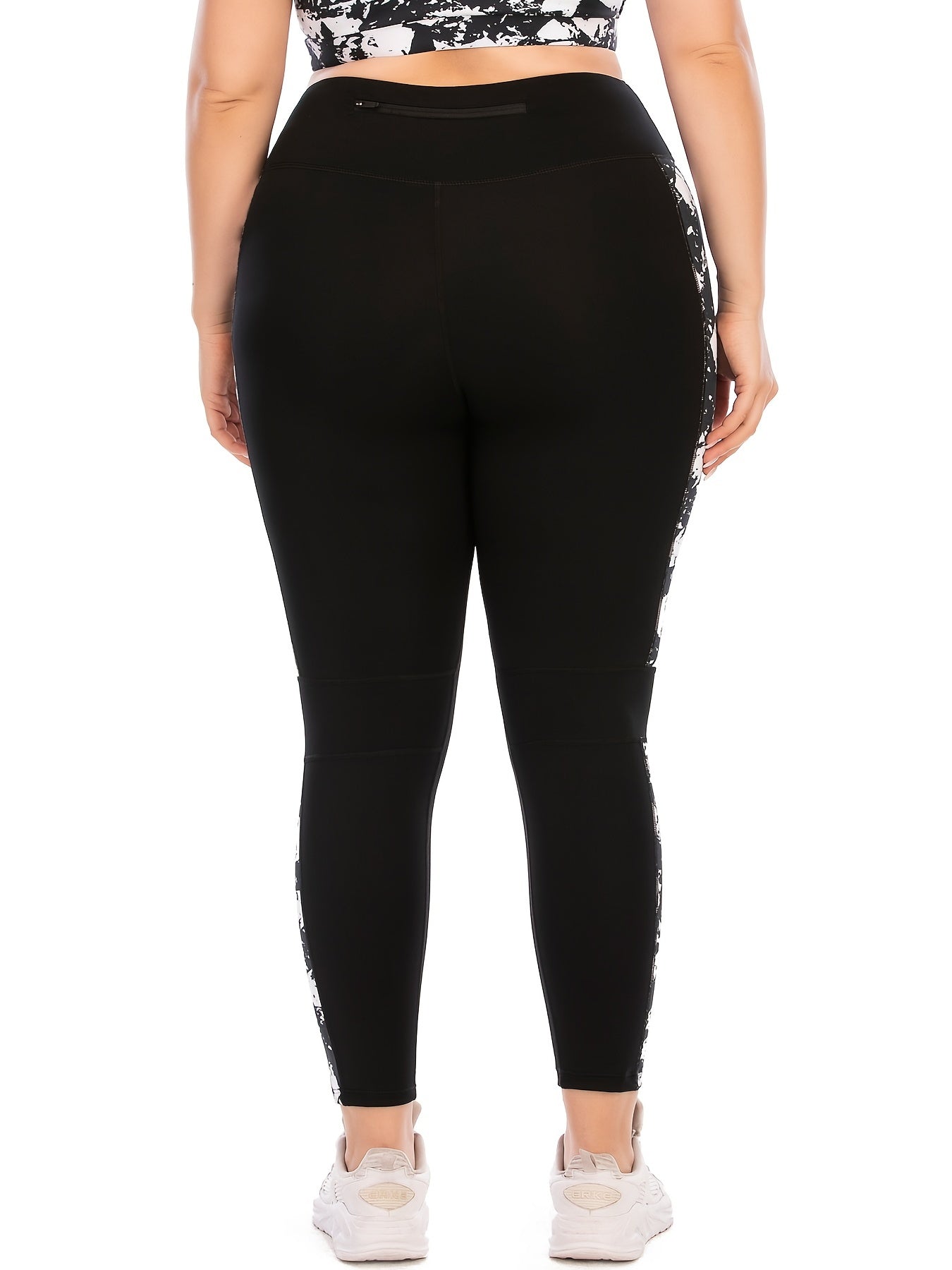 Colorblock Marble Print Yoga Sports Leggings Plus Size