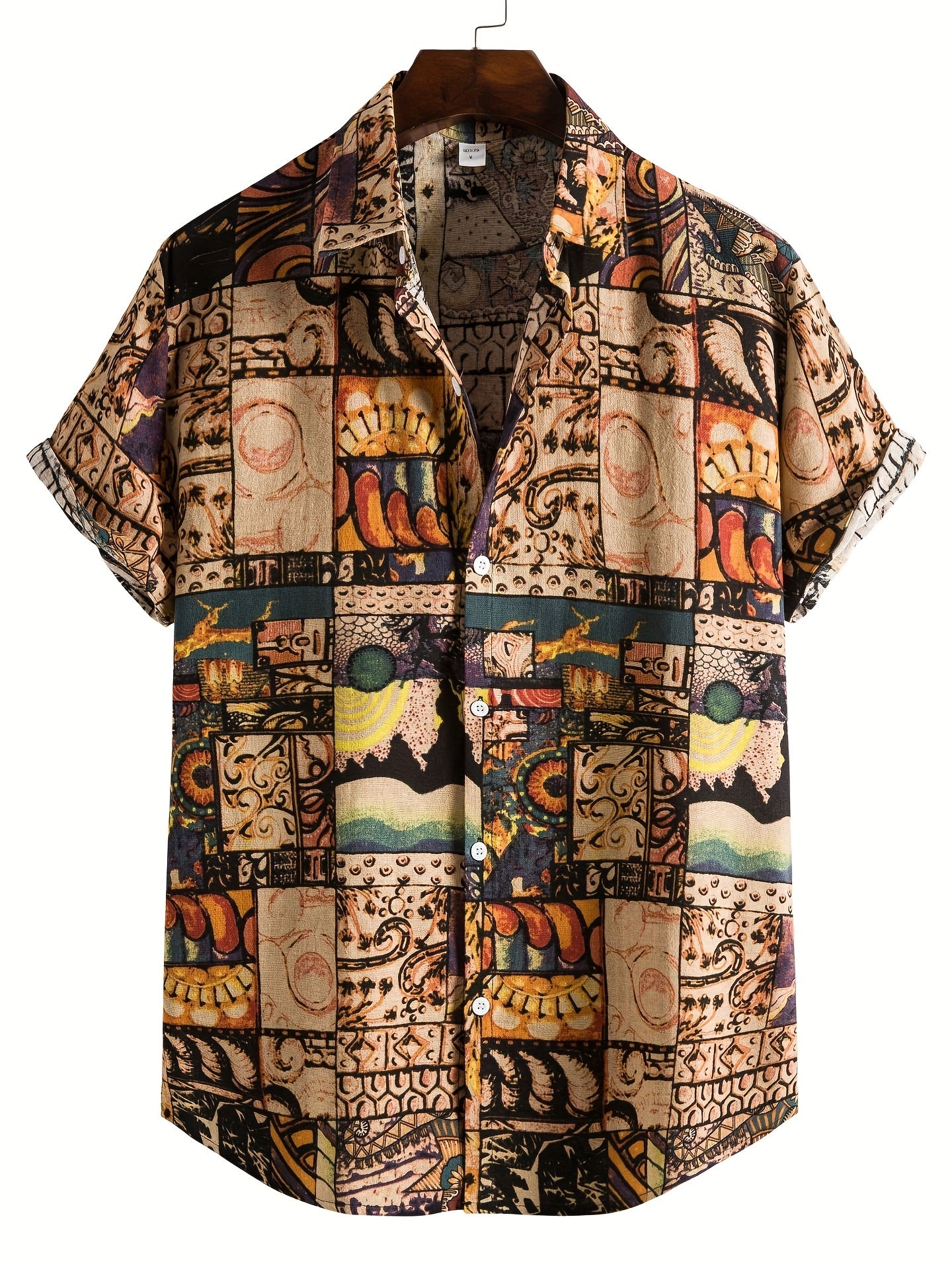 Men's Retro Ethnic Print Camp Collar Bowling Shirt