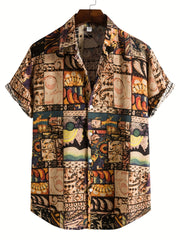 Men's Retro Ethnic Print Camp Collar Bowling Shirt