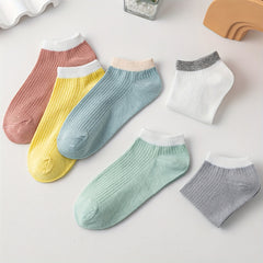 6 Pairs Colorblock Trim Soft Lightweight Socks Low Cut Ankle Women's Stockings