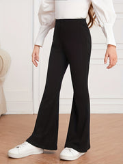 Girls Ribbed Flare Pants High Waist Loose Fit Solid