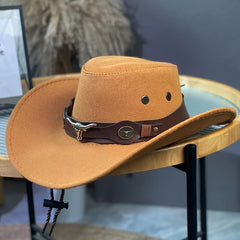 Western Cowboy Hat Wide Brim Hat with Wide Belt for Men