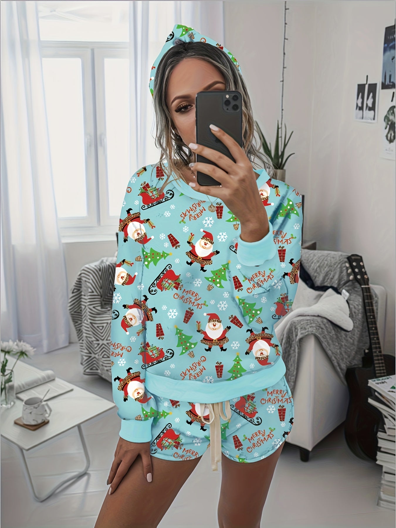 Floral Print Lounge Set Crew Neck Top & Lace Up Shorts