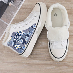 Girls High Top Floral Skate Shoes with Plush Lining