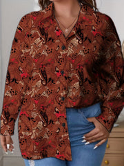Paisley Print Button Up Long Sleeve Blouse