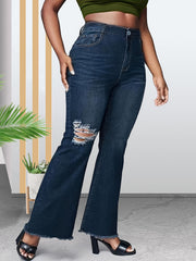 Women's Plus High Rise Fringe Trim Flared Leg Jeans