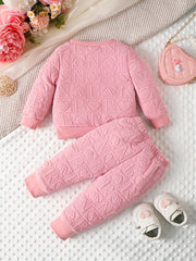 2pcs Baby Girls Heart Print Sweatshirt Sweatpants Set