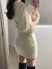 Boat Neck Sweater Dress Long Sleeve Bodycon Knitted Dress