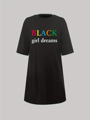 Casual Nightdress Women's Plus Colorful Letter Print Short Sleeve